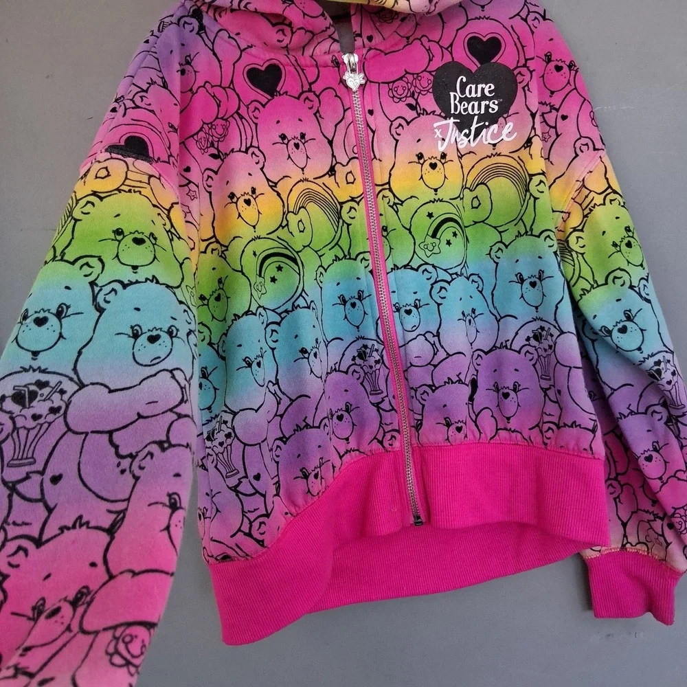 Justice X Care Bears Rainbow Graphic Print Hoodie Sweatshirt EUC 7-8 S